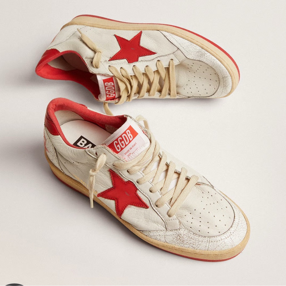 Golden Goose Ball Star White Leather Red Star 36
